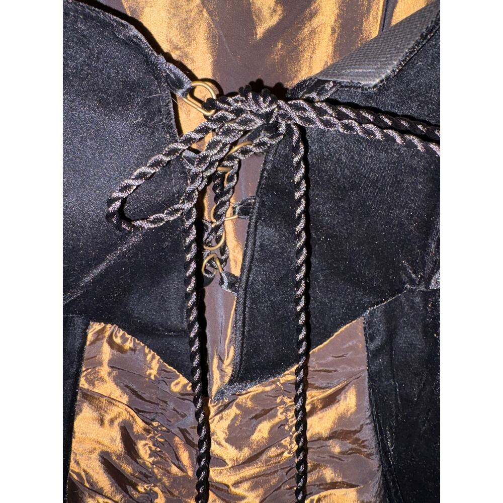 Gothic Medieval Renaissance black Witch Dress Gold Ruched Velvet Bell Corset - Picture 3 of 9